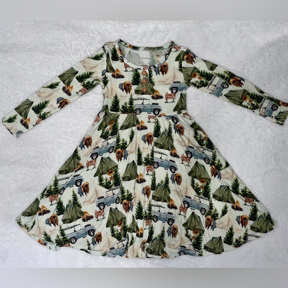 Posh Peanut Camp Print Bamboo Twirl Dress 8Y